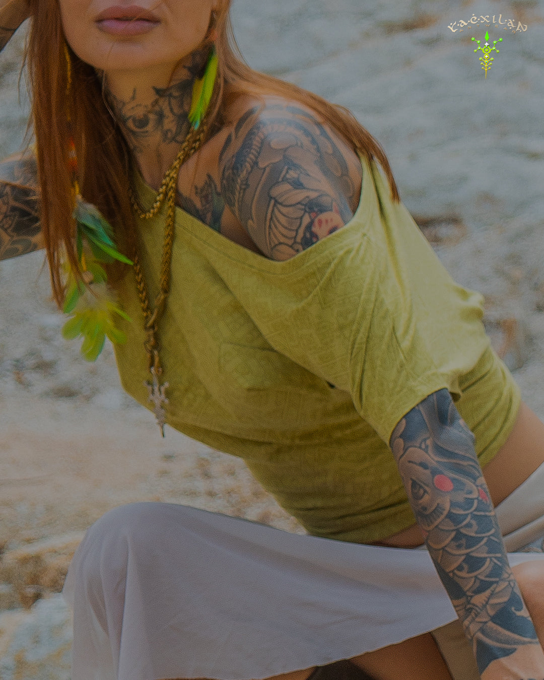 Woman T-Shirt Short Sleeve / Rayon Lime - MAYANS GALACTIK SPINE