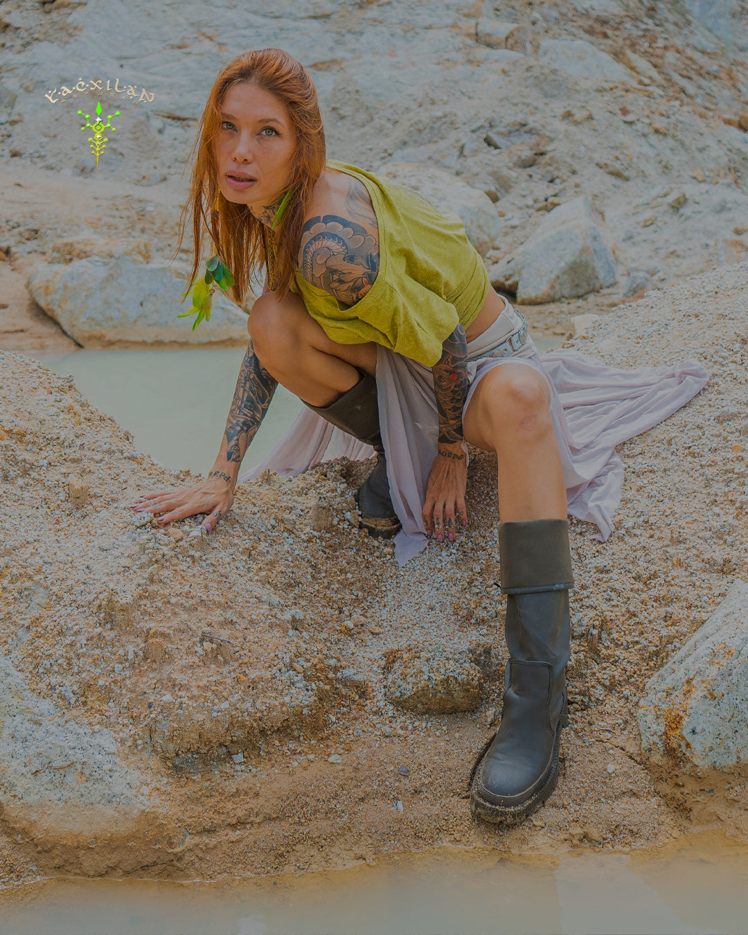 Woman T-Shirt Short Sleeve / Rayon Lime - MAYANS GALACTIK SPINE