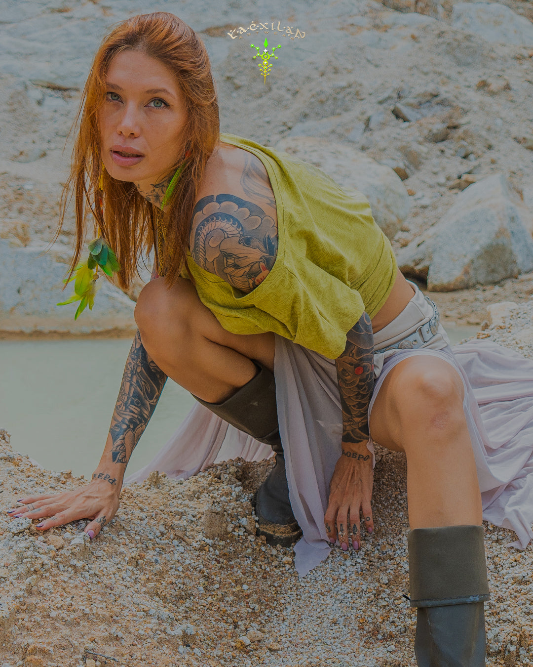 Woman T-Shirt Short Sleeve / Rayon Lime - MAYANS GALACTIK SPINE