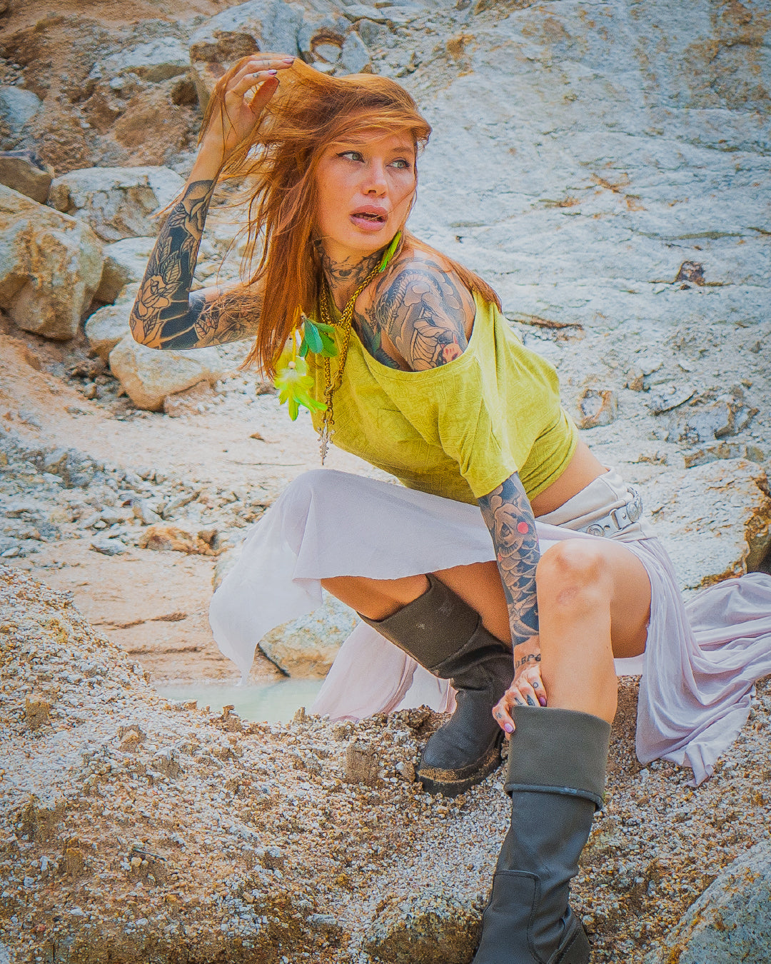 Woman T-Shirt Short Sleeve / Rayon Lime - MAYANS GALACTIK SPINE