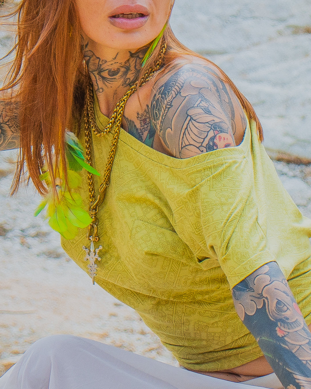 Woman T-Shirt Short Sleeve / Rayon Lime - MAYANS GALACTIK SPINE