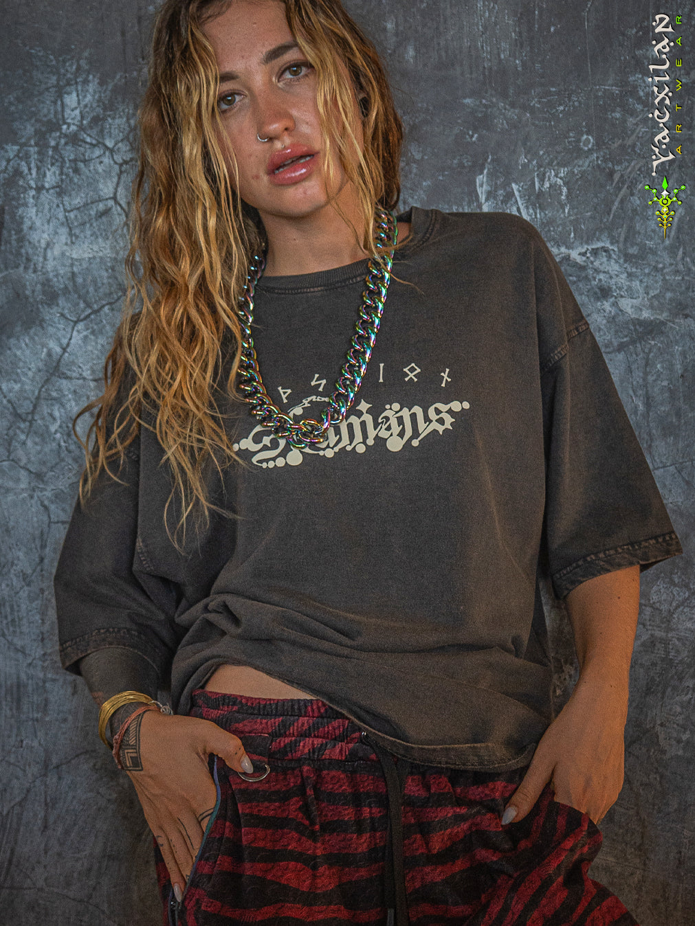 T-Shirt Oversized Men / french Teri Acidwash - Wood SHAMANS