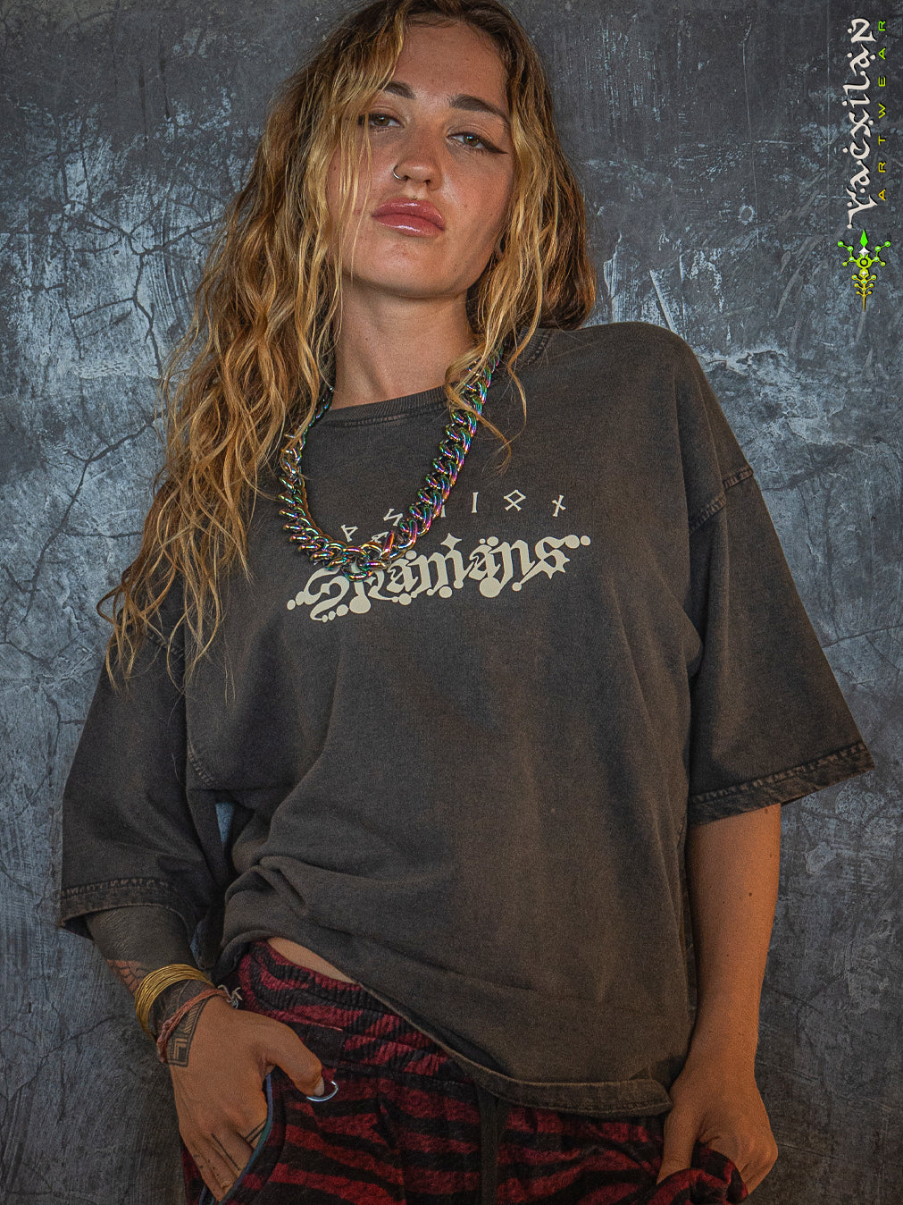 T-Shirt Oversized Men / french Teri Acidwash - Wood SHAMANS