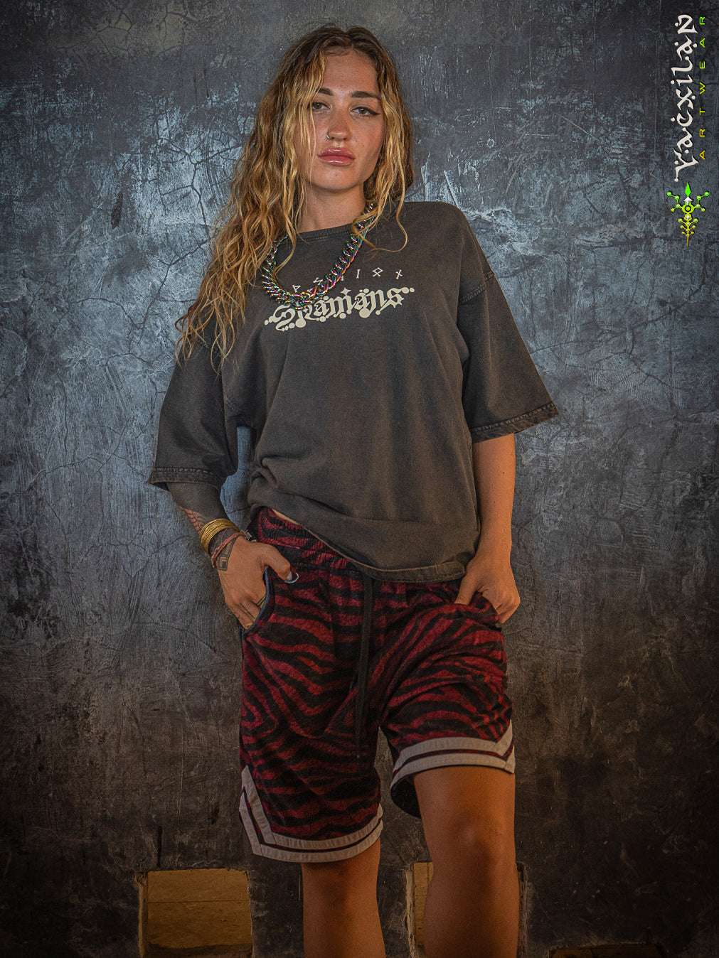 T-Shirt Oversized Men / french Teri Acidwash - Wood SHAMANS