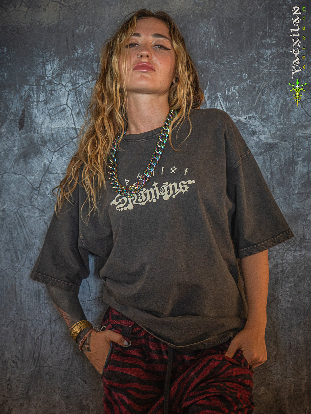 T-Shirt Oversized Men / french Teri Acidwash - Wood SHAMANS