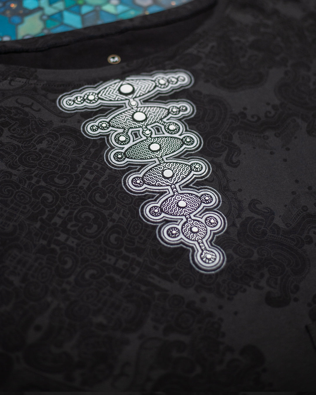 Woman T-Shirt Short Sleeve / Black Cotton Shinker - MAYAN CODEX Galactik Spine