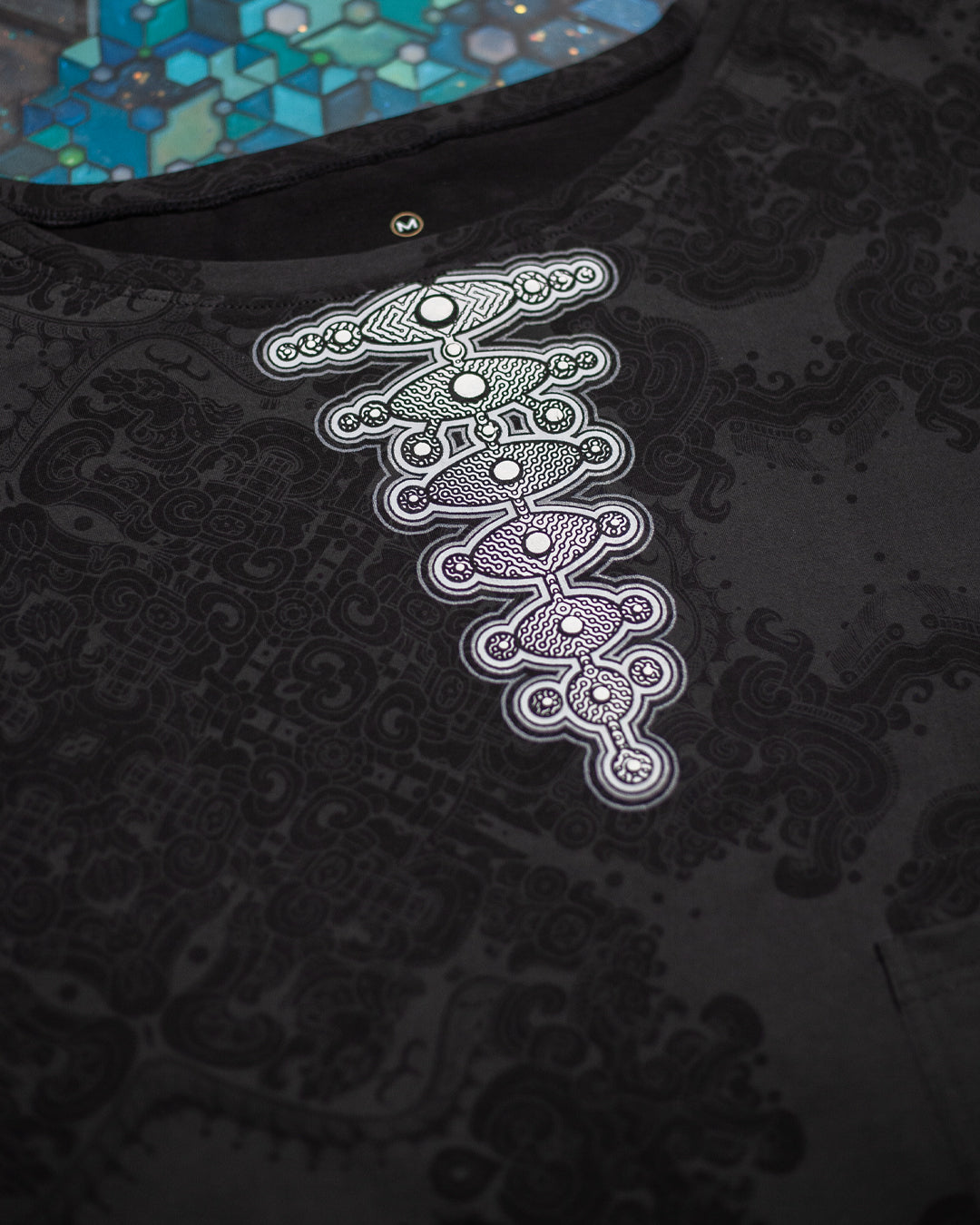 Woman T-Shirt Short Sleeve / Black Cotton Shinker - MAYAN CODEX Galactik Spine