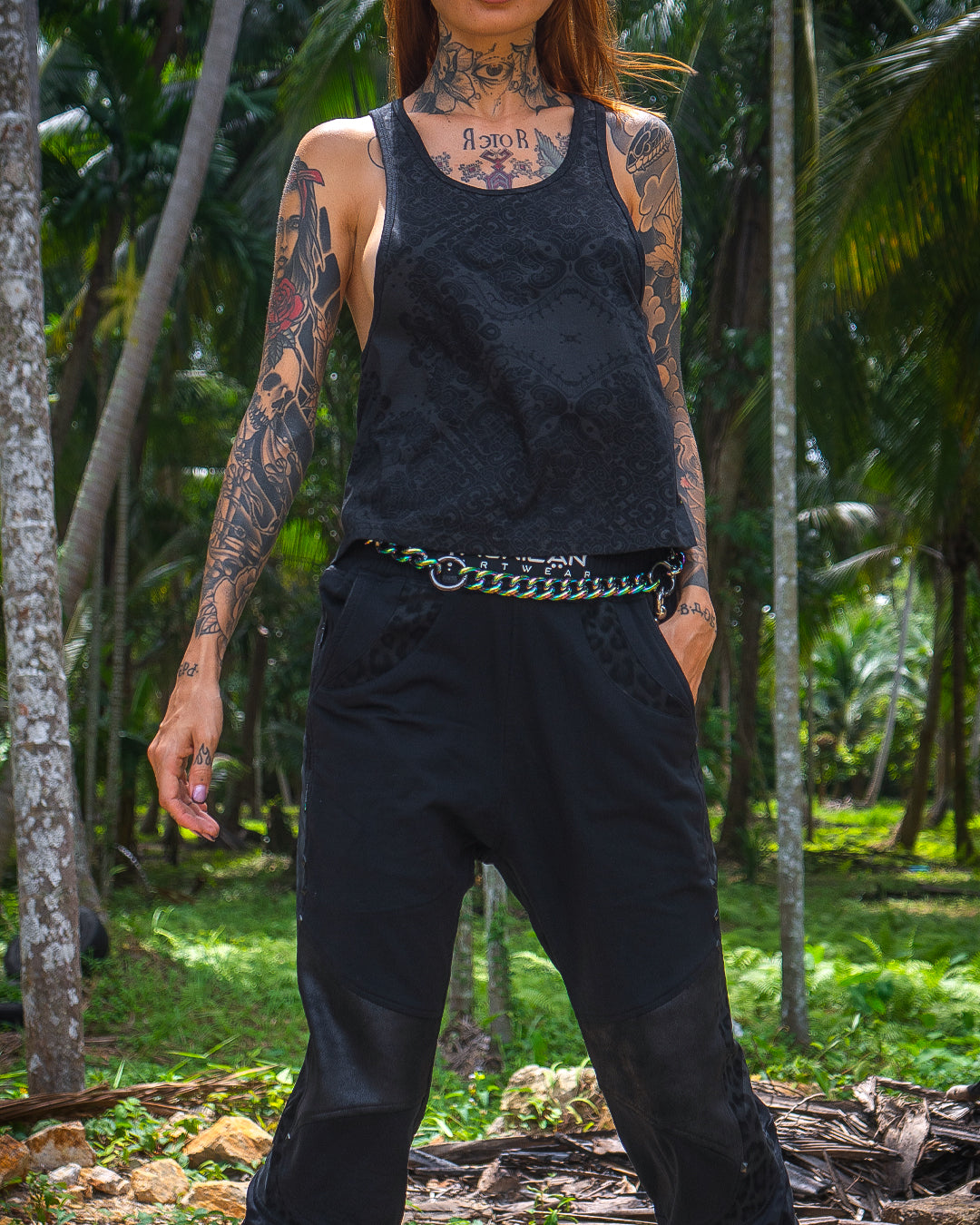 Tank Top / Black Cotton Shinker - MAYAN CODEX Galactik Spine