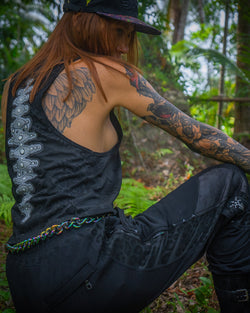 Tank Top Woman / Black Cotton Shinke - MAYAN CODEX Galactik Spine