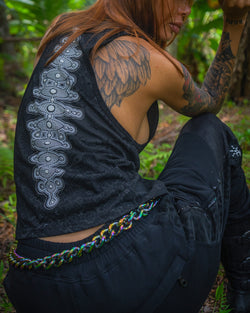 Tank Top Woman / Black Cotton Shinke - MAYAN CODEX Galactik Spine