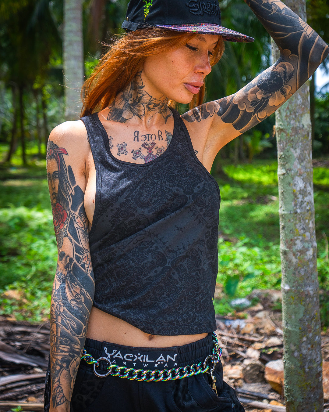 Tank Top / Black Cotton Shinker - MAYAN CODEX Galactik Spine