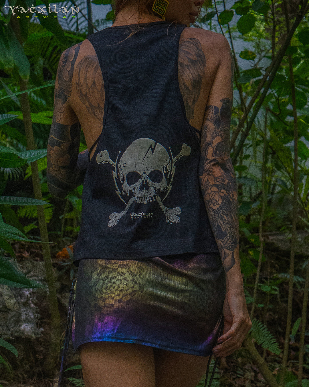 Tank Top Woman / Black Cotton Shinker - WIERD NOISES SHAMANS White