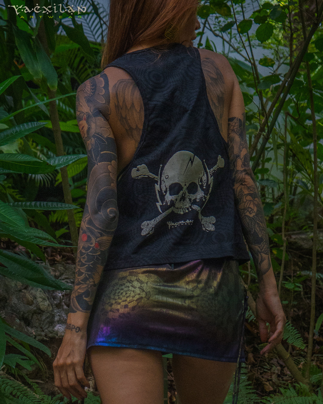 Tank Top Woman / Black Cotton Shinker - WIERD NOISES SHAMANS White