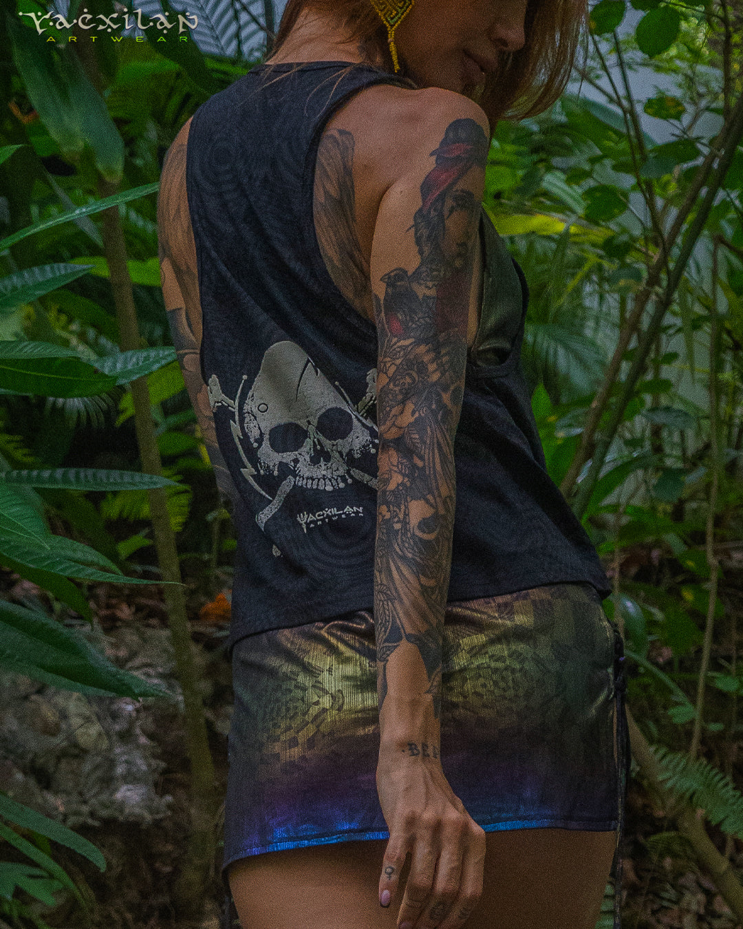 Tank Top Woman / Black Cotton Shinker - WIERD NOISES SHAMANS White