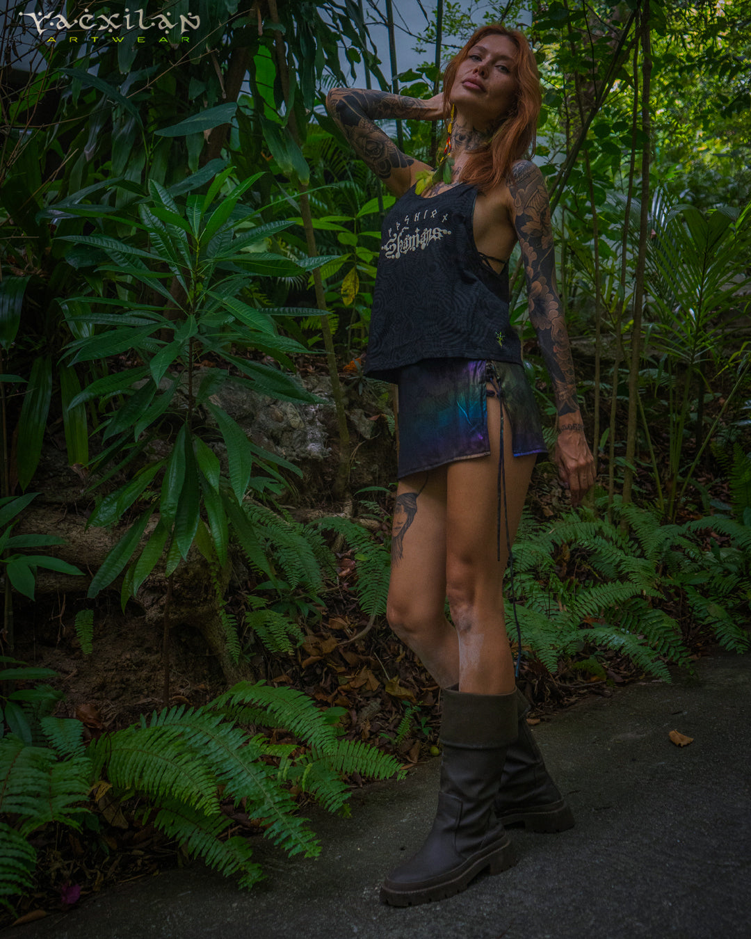Tank Top Woman / Black Cotton Shinker - WIERD NOISES SHAMANS White