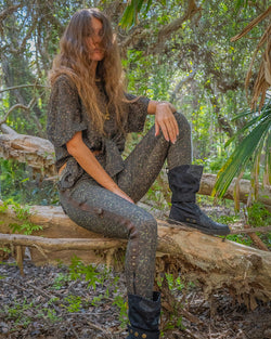 Fitted Pants Woman  / Organic Cotton Licra Fake Leather -  REBIRTH OF IKARO Forest