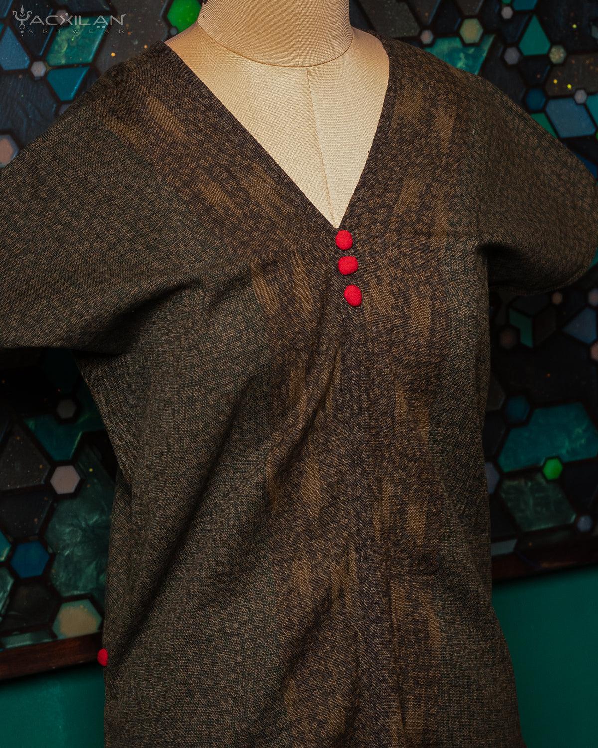 Wideneck Cotton Top / Tribal Batik- EARTH - Yacxilan Artwear