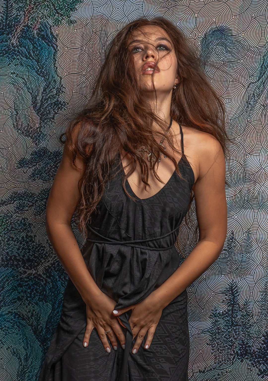 Triangle Long Dress / Bamboo - BLACK BOHONI Screenprint