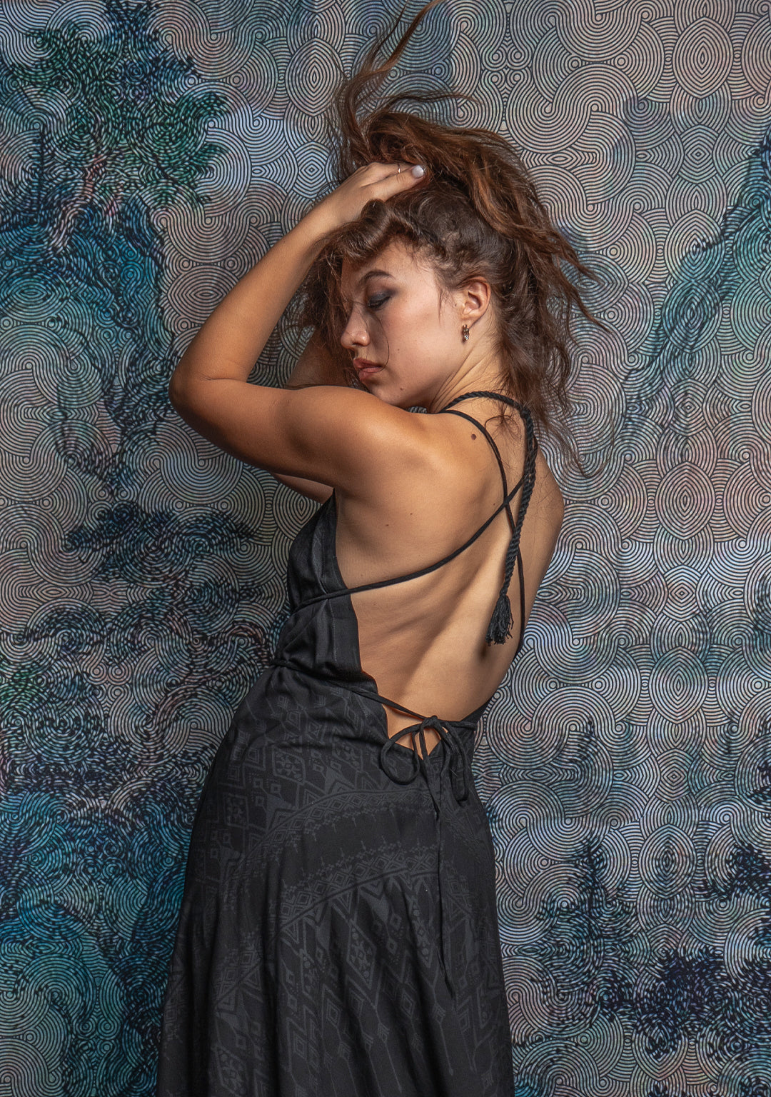 Triangle Long Dress / Bamboo - BLACK BOHONI Screenprint