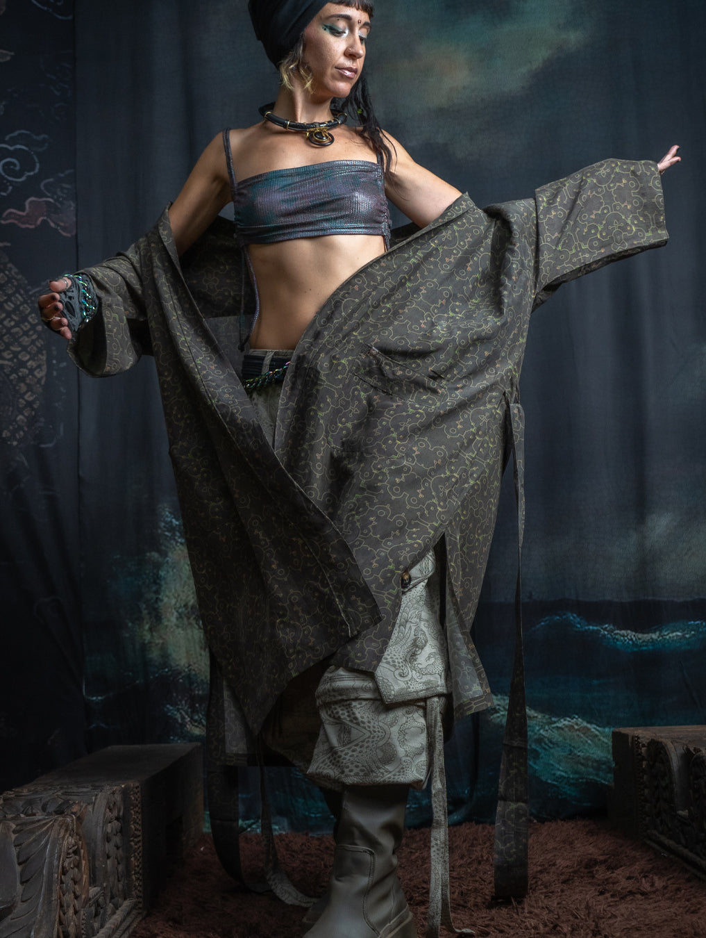 Classic Kimono Long / Viscose Blend - REBIRTH OF IKARO Forest