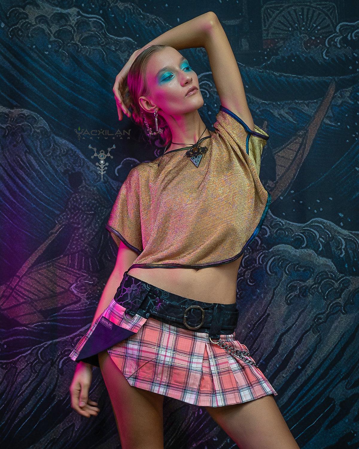 Mini Skirt Woman / Scottish Tartan - Pink PANTHER - Yacxilan Artwear