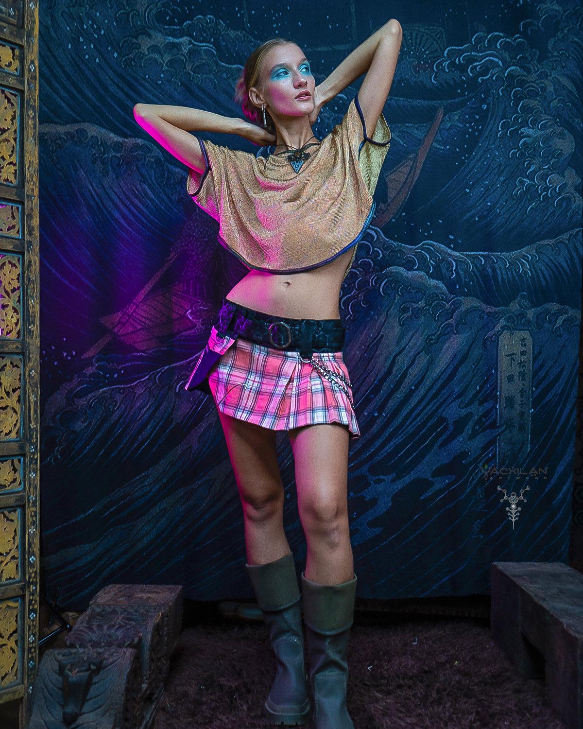 Mini Skirt Woman / Scottish Tartan - Pink PANTHER - Yacxilan Artwear