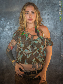 Woman Wideneck Top PIRATESSE / Uragiri - BROWN FLOWER