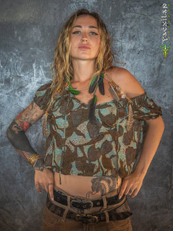 Woman Wideneck Top PIRATESSE / Uragiri - BROWN FLOWER