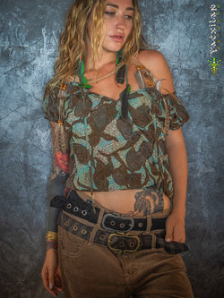 Woman Wideneck Top PIRATESSE / Uragiri - BROWN FLOWER