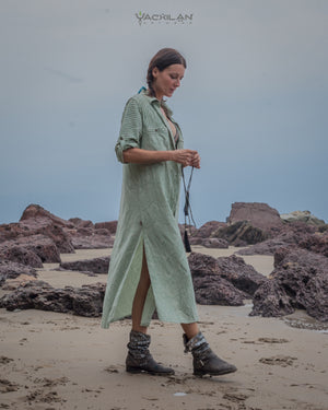 Dress Longsleeve Woman / Zaafaraï Cotton Linen - MYCELIUM Blu
