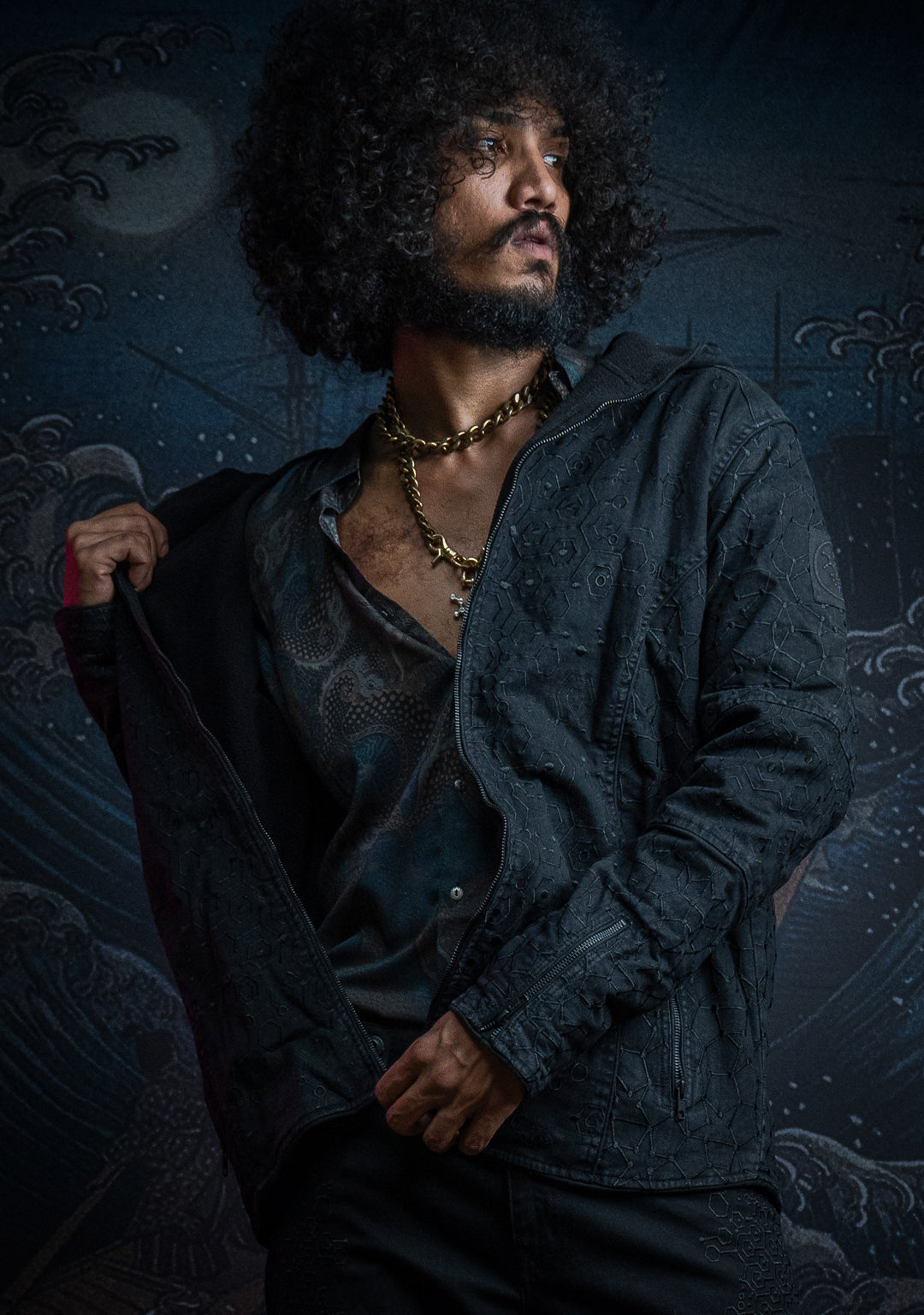 Jacket Men / Denim Stretchy Digital Embroidery Stonewashed - KAMBOZII PENTA