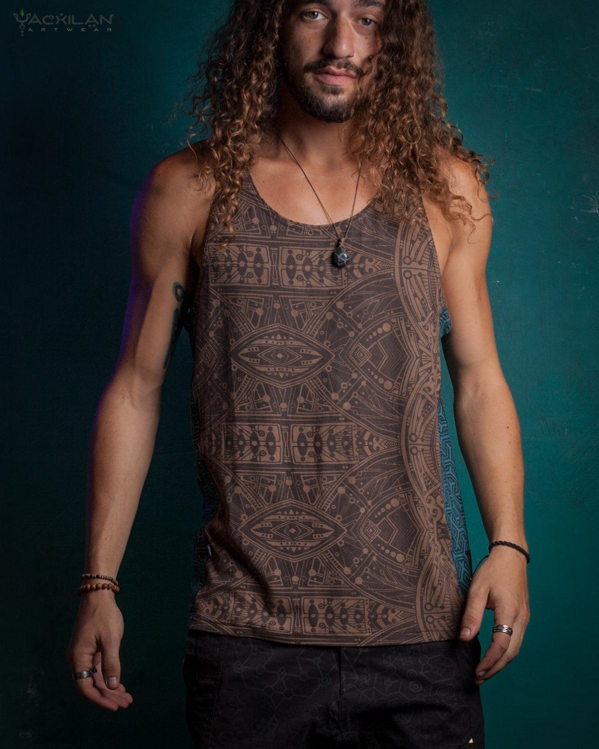 A-Tank Men / Bamboo Veg Print - Brown POPPYFIELDS - Yacxilan Artwear