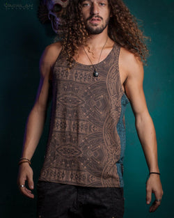 A-Tank Men / Bamboo Veg Print - Brown POPPYFIELDS - Yacxilan Artwear