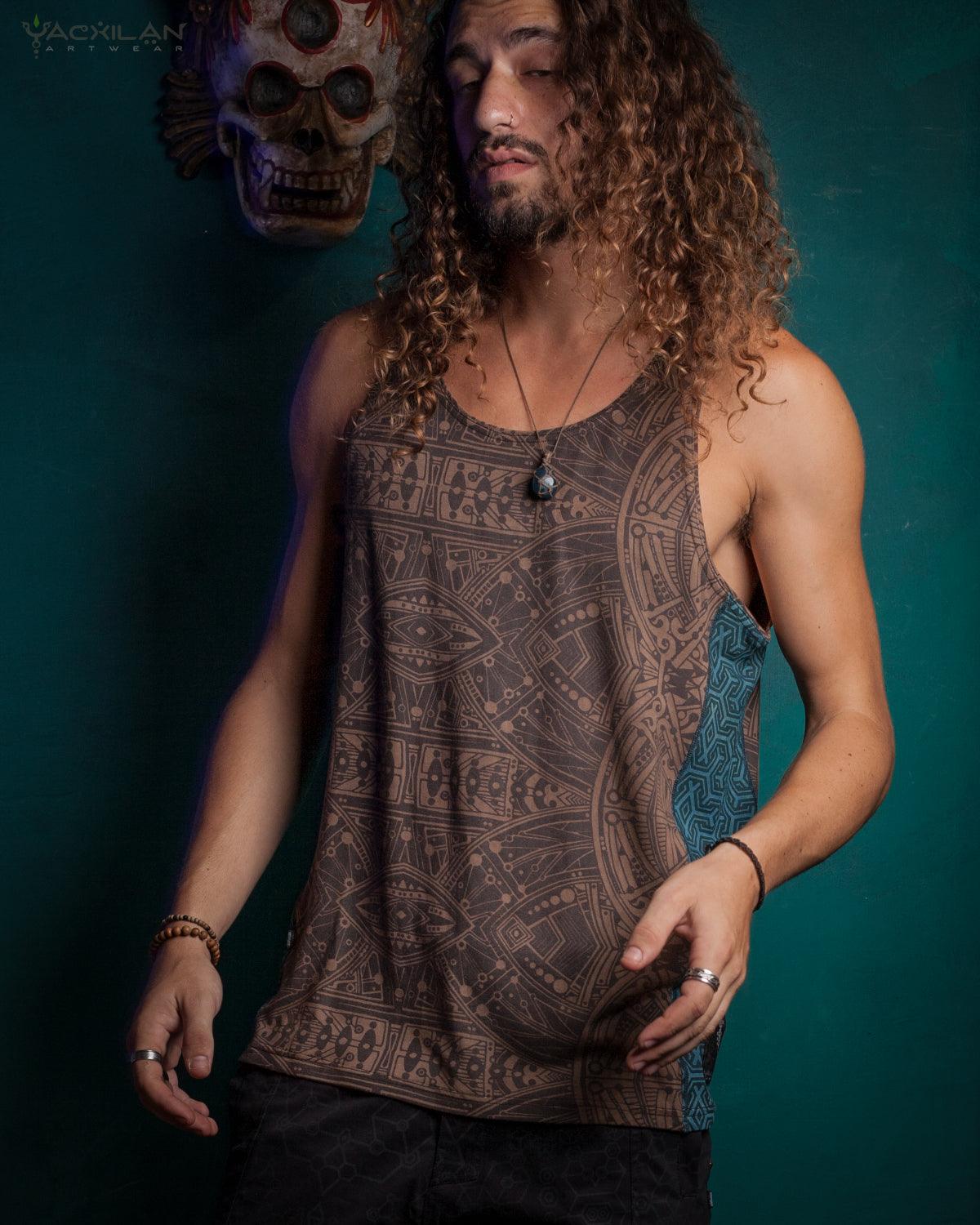 A-Tank Men / Bamboo Veg Print - Brown POPPYFIELDS - Yacxilan Artwear