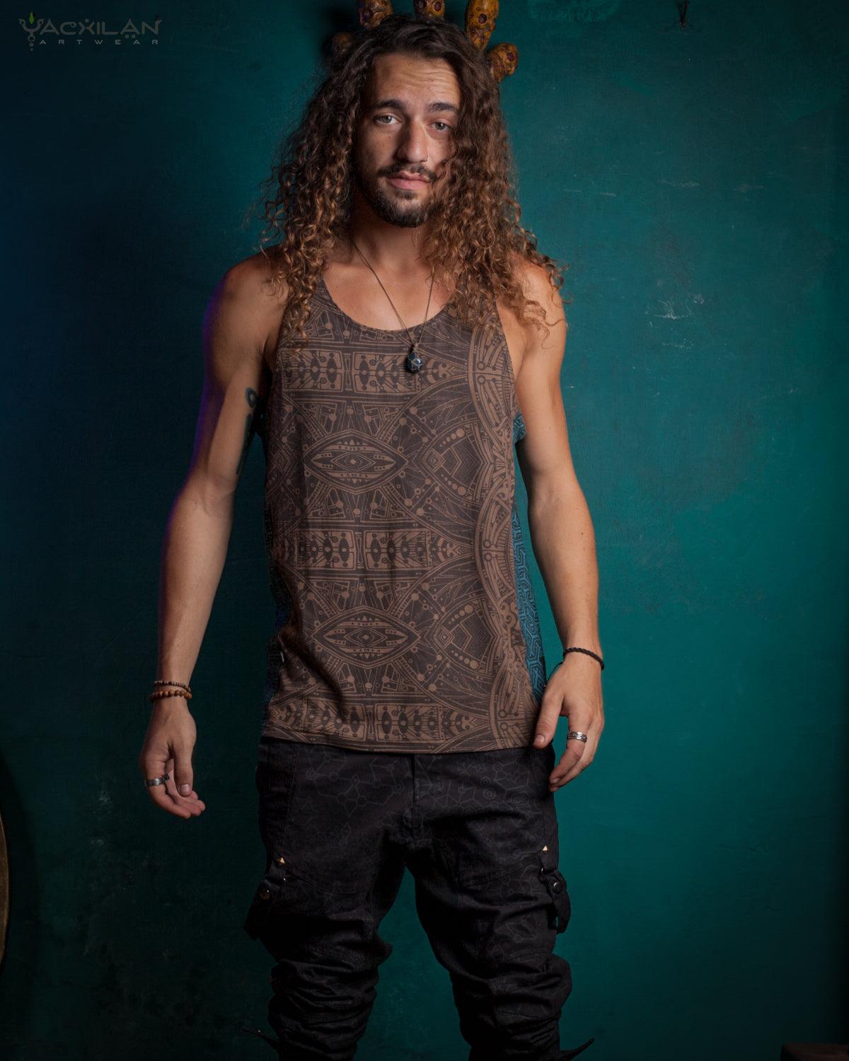 A-Tank Men / Bamboo Veg Print - Brown POPPYFIELDS - Yacxilan Artwear