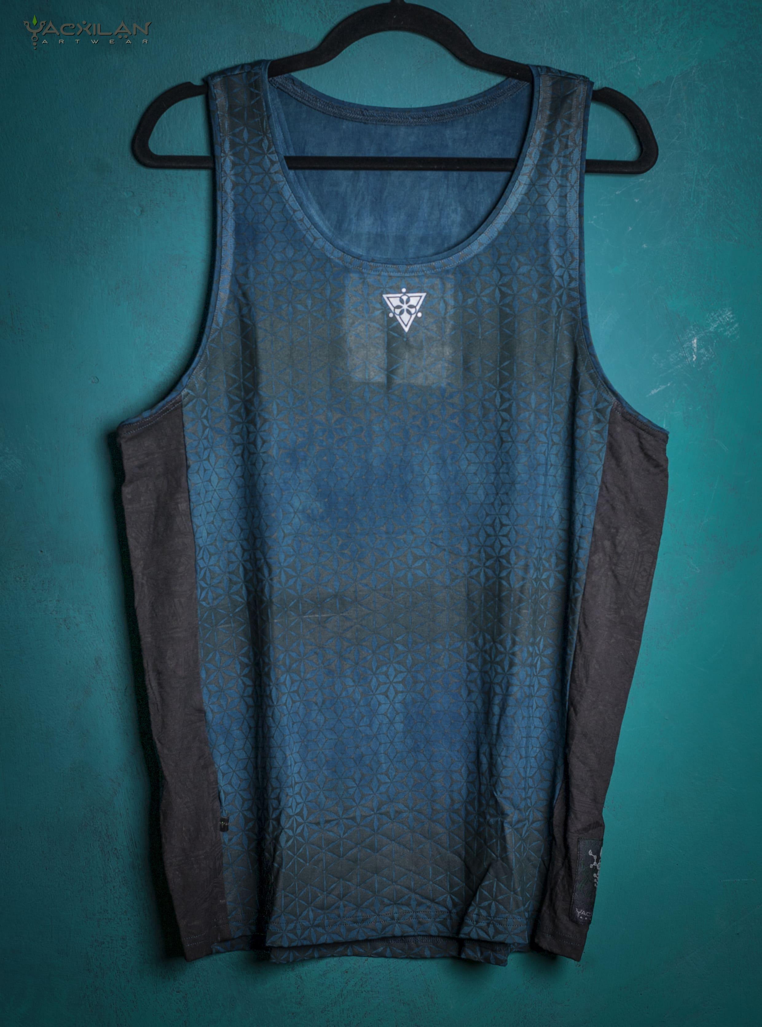 A-Tank Men / Bamboo Veg Print - Green Indigo SANDSOTIME - Yacxilan Artwear