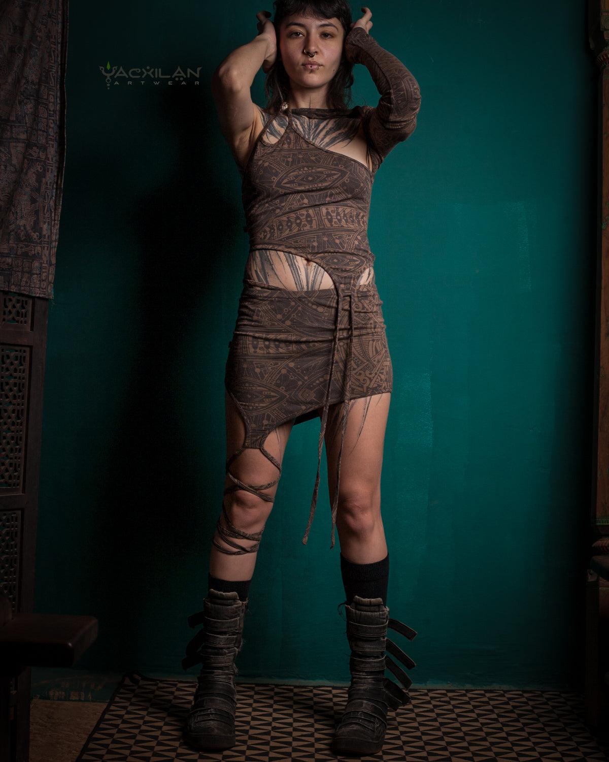 Crop-Top n Mini Skirt Combo / Bamboo Jersey - ATOMITA Brown RETRO FUTURE - Yacxilan Artwear