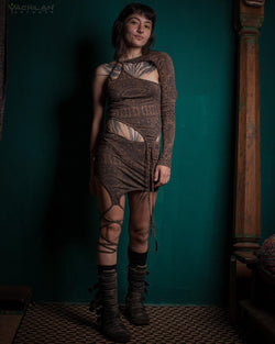 Crop-Top n Mini Skirt Combo / Bamboo Jersey - ATOMITA Brown RETRO FUTURE - Yacxilan Artwear