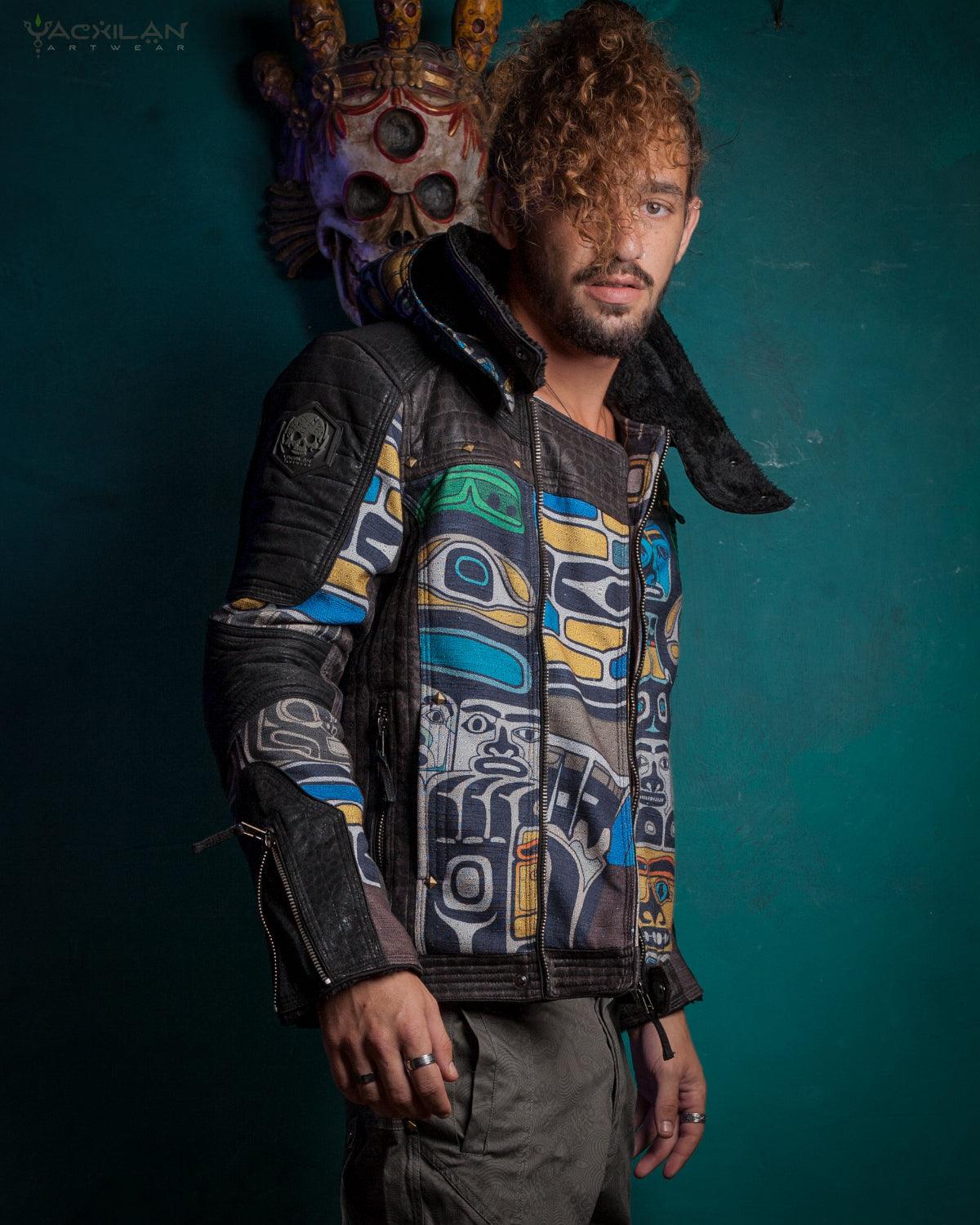 Biker Jacket Men / Fake Leather and Poli linen Waterproof - TINGLIT MASTO - Yacxilan Artwear