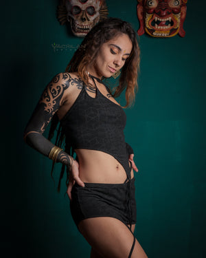 Atomita Woman Crop-Top n Skirt  / Bamboo Jersey - Black SHAMANKA