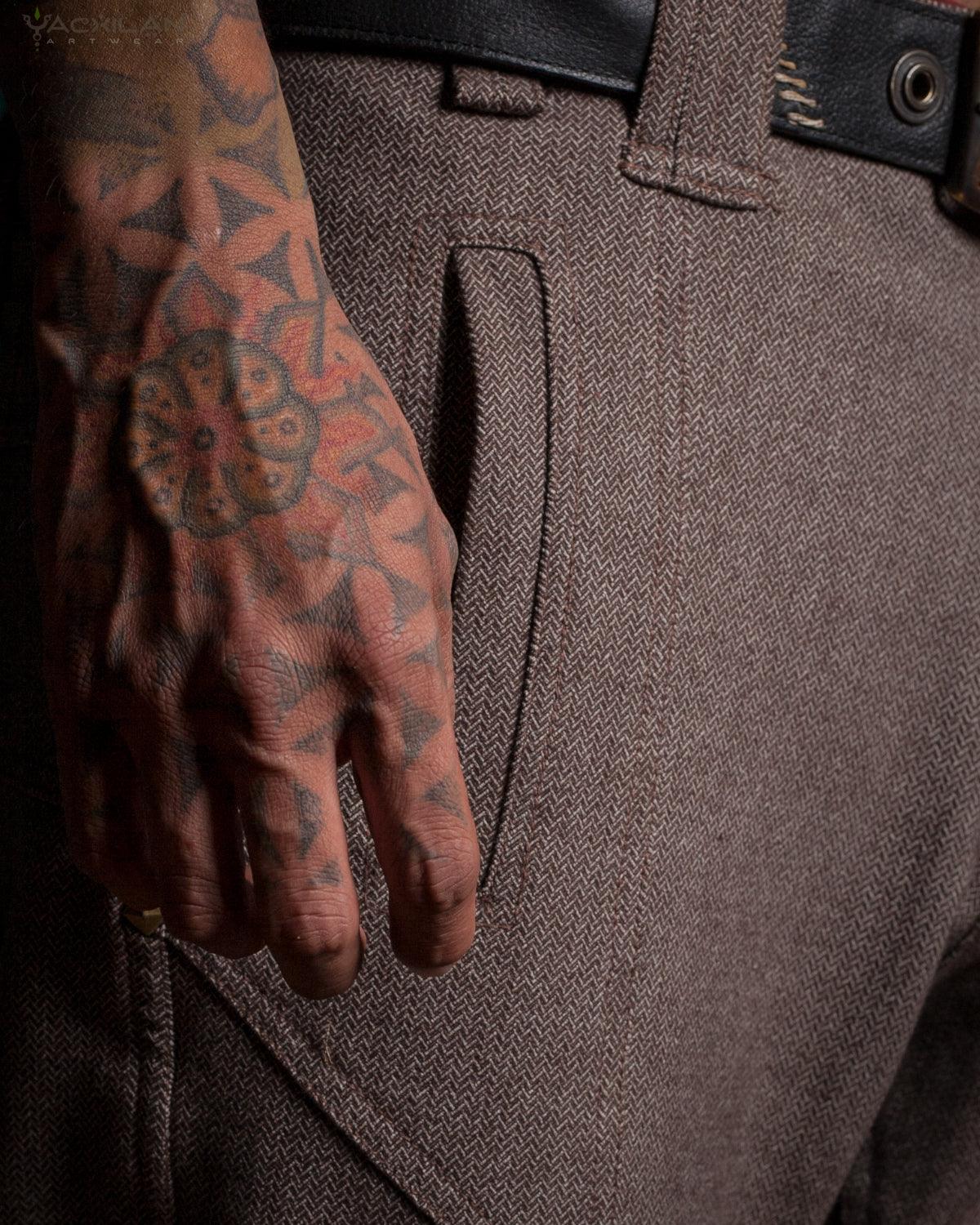 Corsaire Men / Pirate Straps - Stretchy Brown HERRINGBONE (Japan) - Yacxilan Artwear