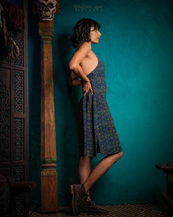 Chinese Silk Dress - AYAWASKA blu - Yacxilan Artwear