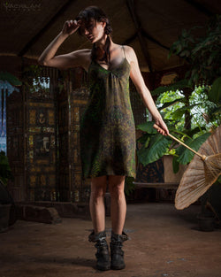 Chinese Silk Dress - ENTMOOT Kaki - Yacxilan Artwear