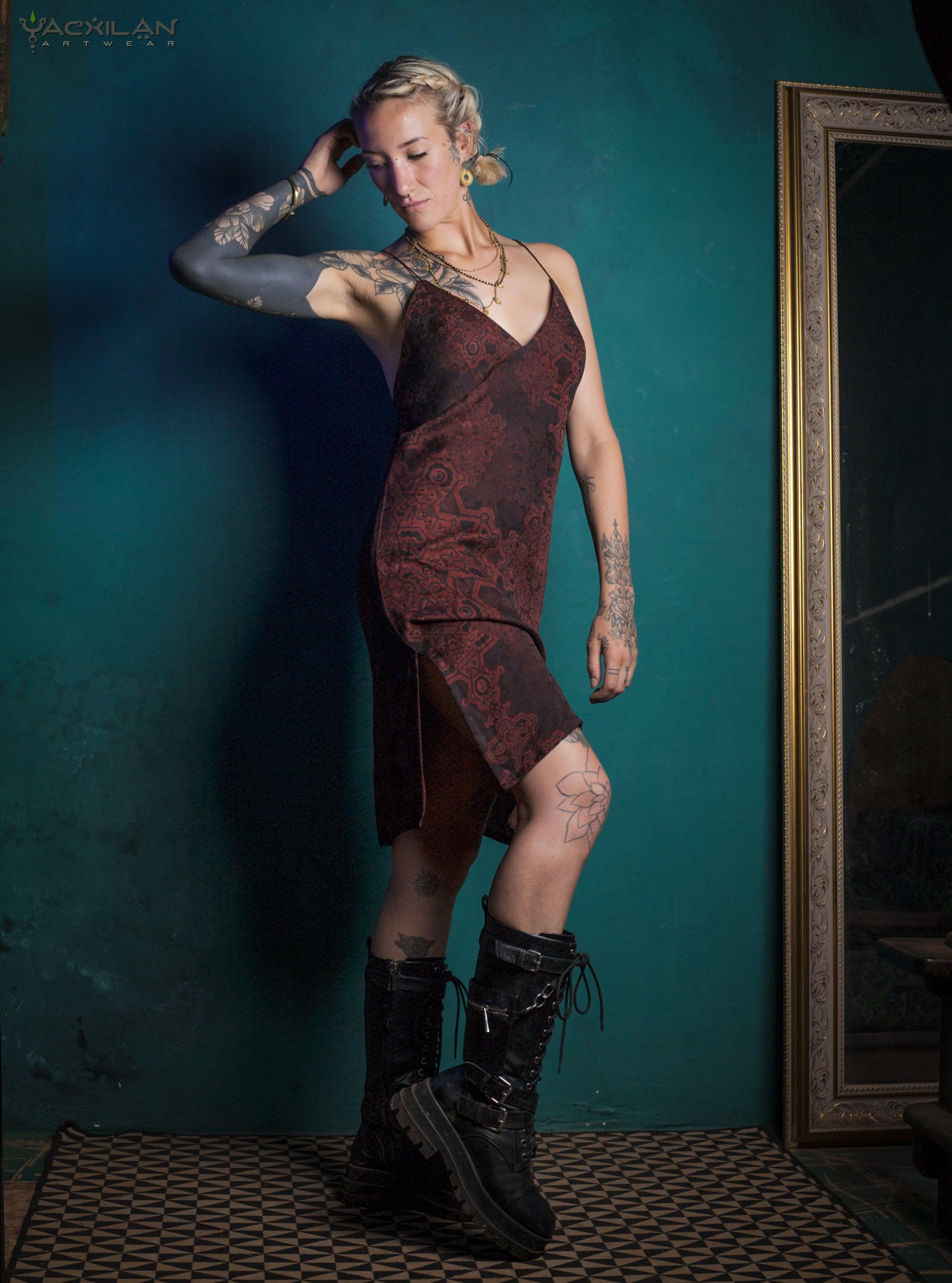 Chinese Silk Dress - Burnt CORALBLAST - Yacxilan Artwear