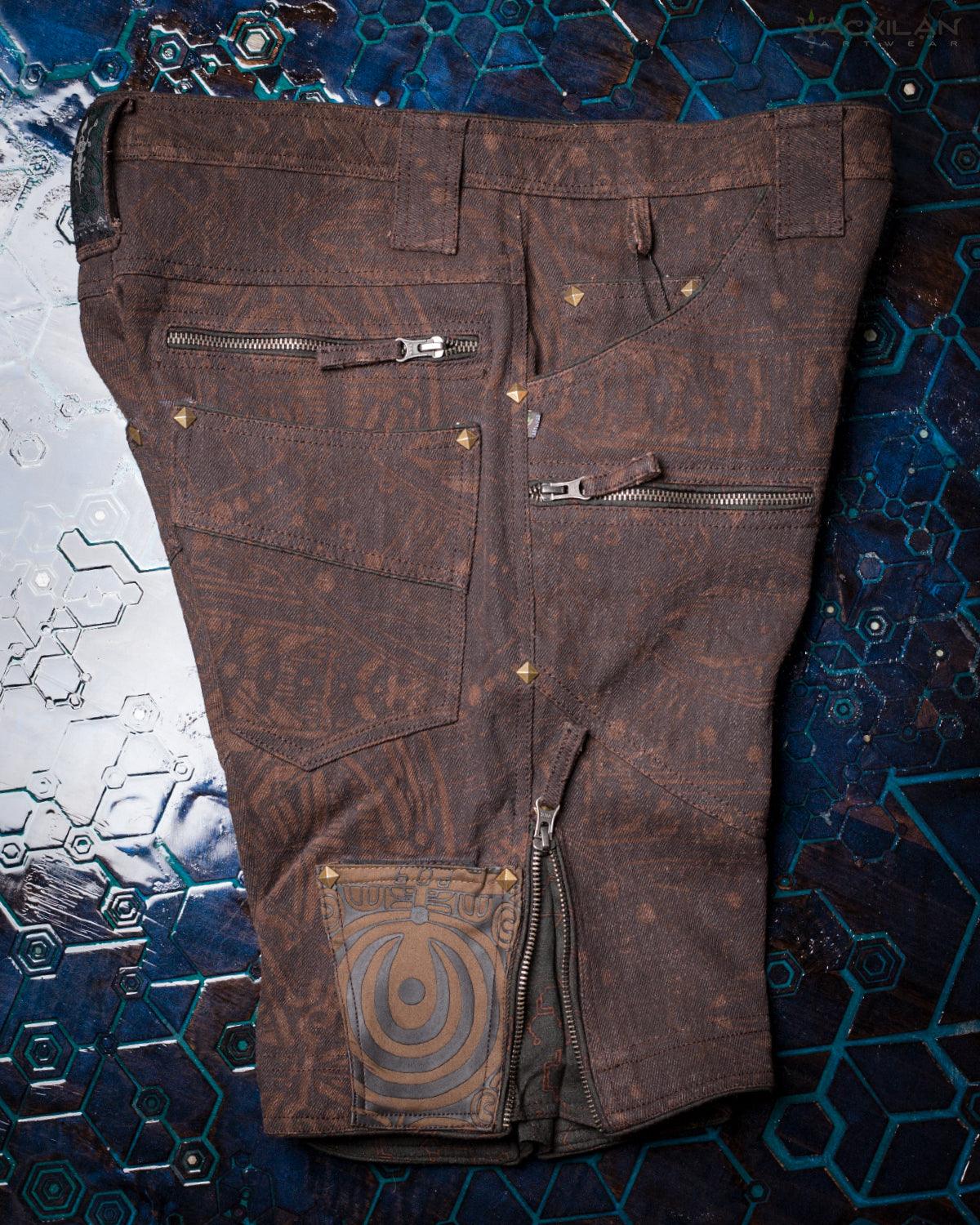 Flying Short Men / HEMP Twill Printed - Brown POPPYFIELDS - Yacxilan Artwear