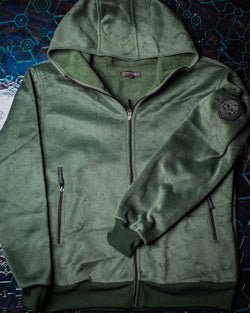 Hoodie Men / Velvet Polar Zip- Green MYCELIUM - Yacxilan Artwear