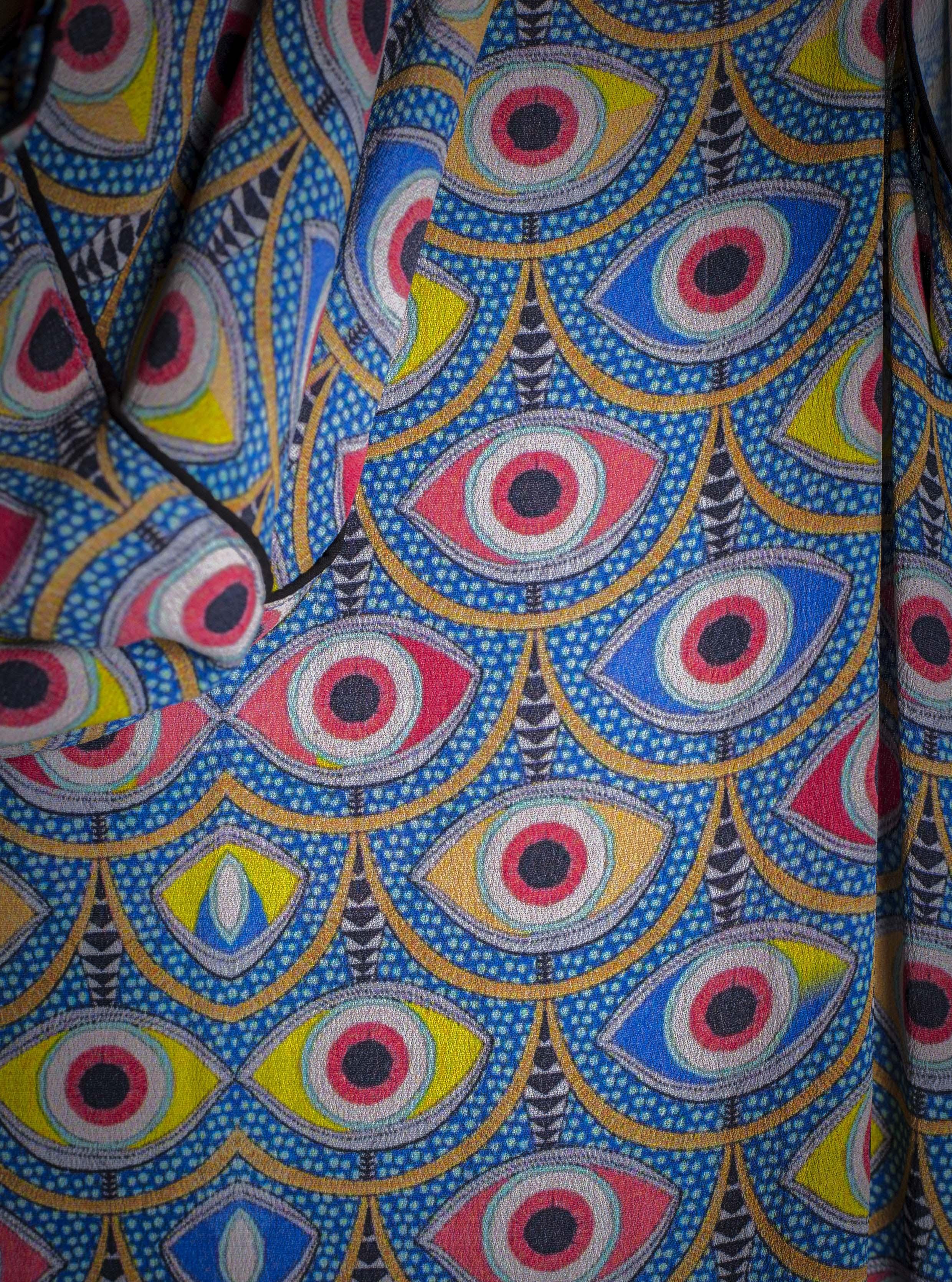 Hooded Long Dress / Viscose Crepe - ALL EYES ON U - Yacxilan Artwear