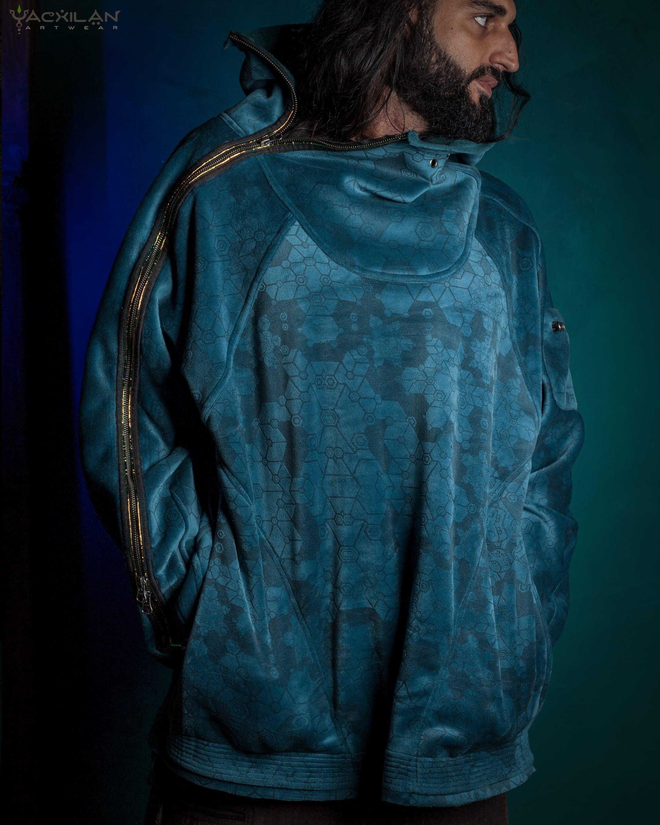 Hoodie Men / Oversized Velvet Polar - Teal SHAMANKA - Yacxilan Artwear