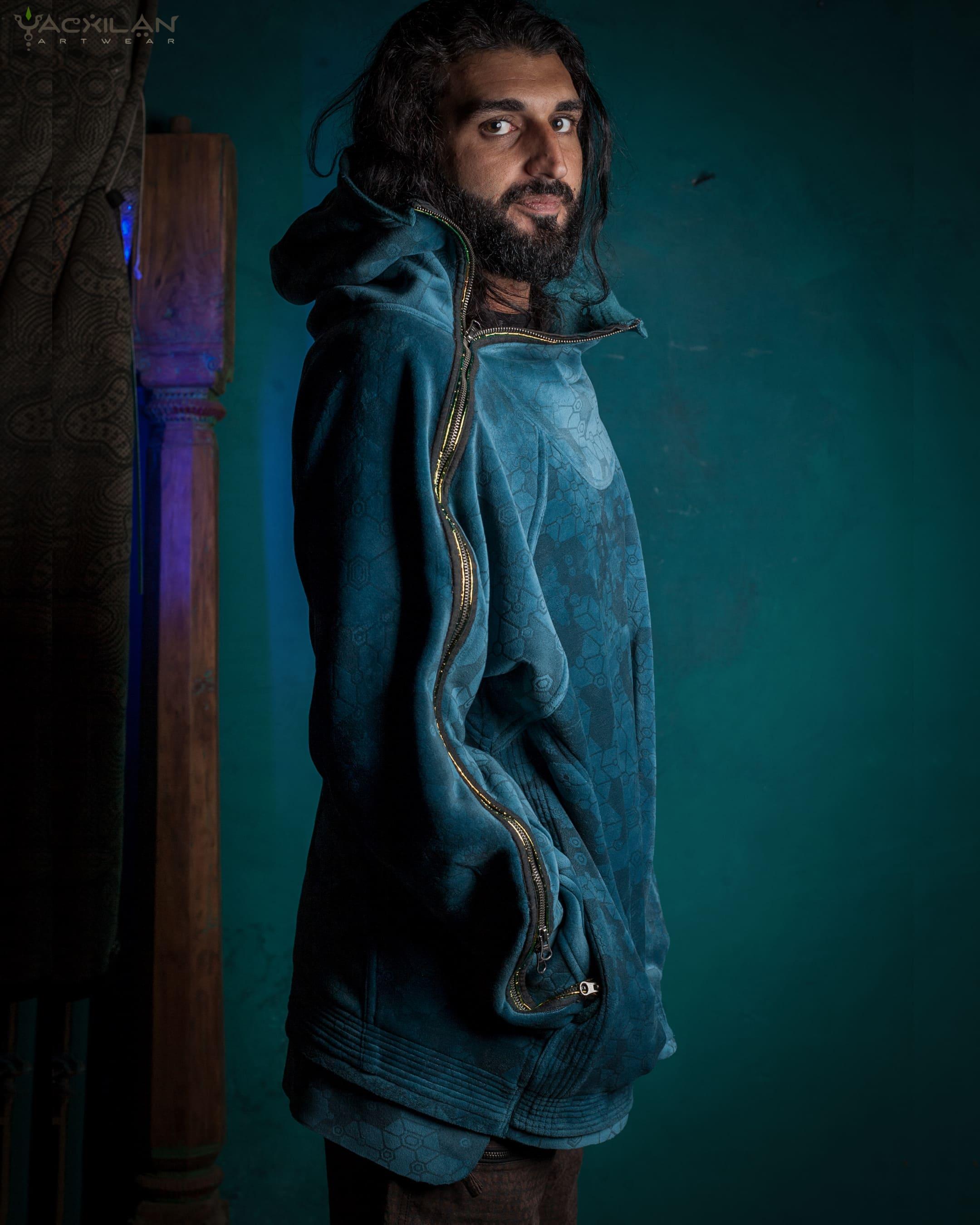 Hoodie Men / Oversized Velvet Polar - Teal SHAMANKA - Yacxilan Artwear