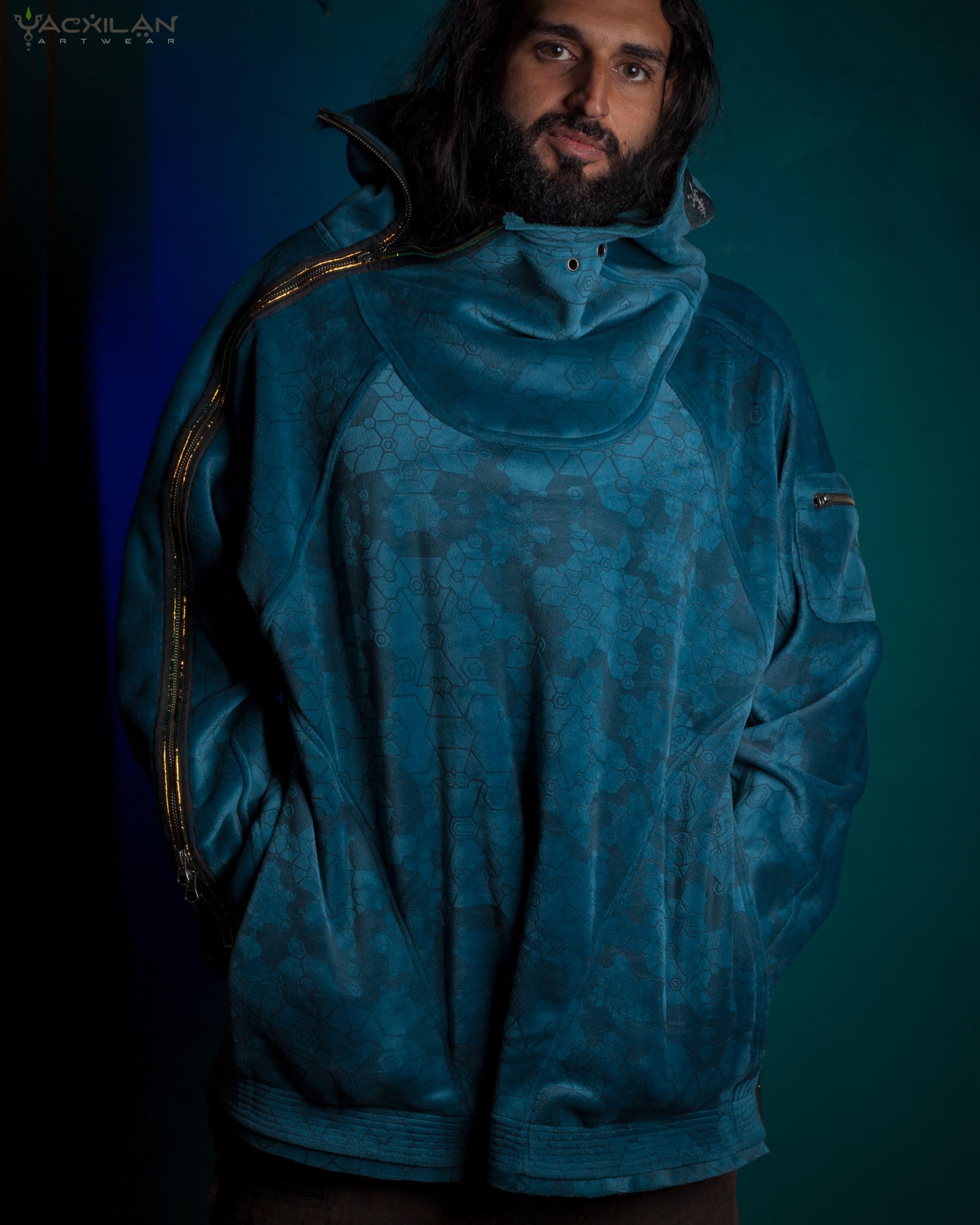 Hoodie Men / Oversized Velvet Polar - Teal SHAMANKA - Yacxilan Artwear